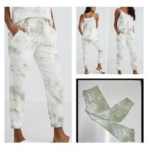 Bella Dahl Easy Jogger Linen Pants Women's Sz S Pastel Green White Tie Dye Ankle